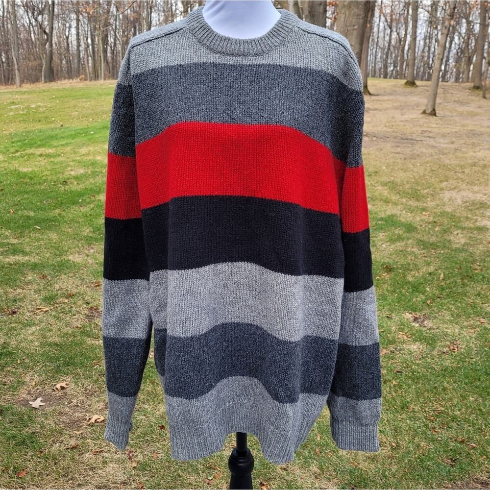 Cherokee Lambswool Blend Wide Charcoal Striped Sweater Preppy size XL